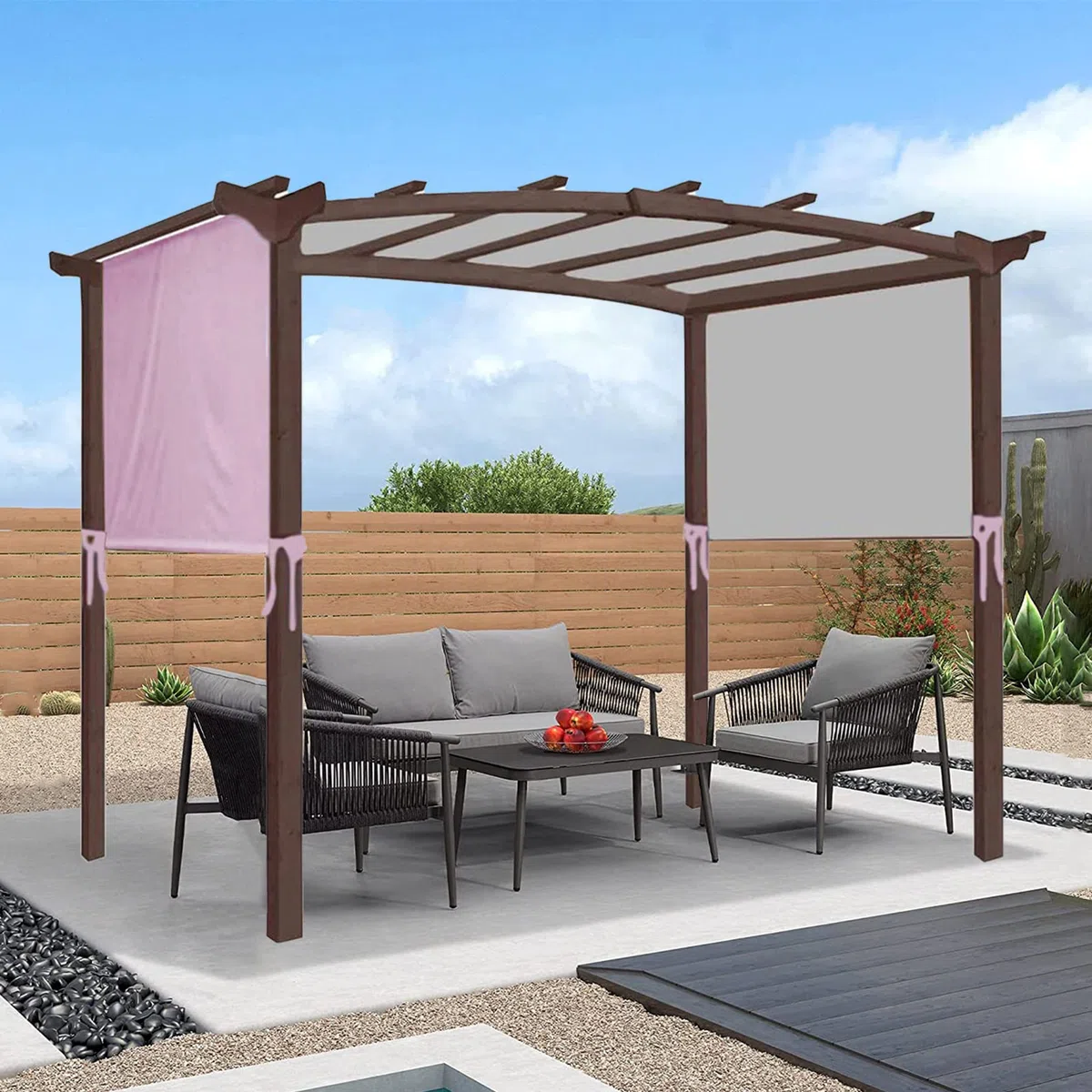 Housse de pergola universelle imperméable – Auvent de rechange pour tonnelle et pergola incurvée Beige 3 x 2,4 m avec 4 sangles de fixation – Protection extérieure