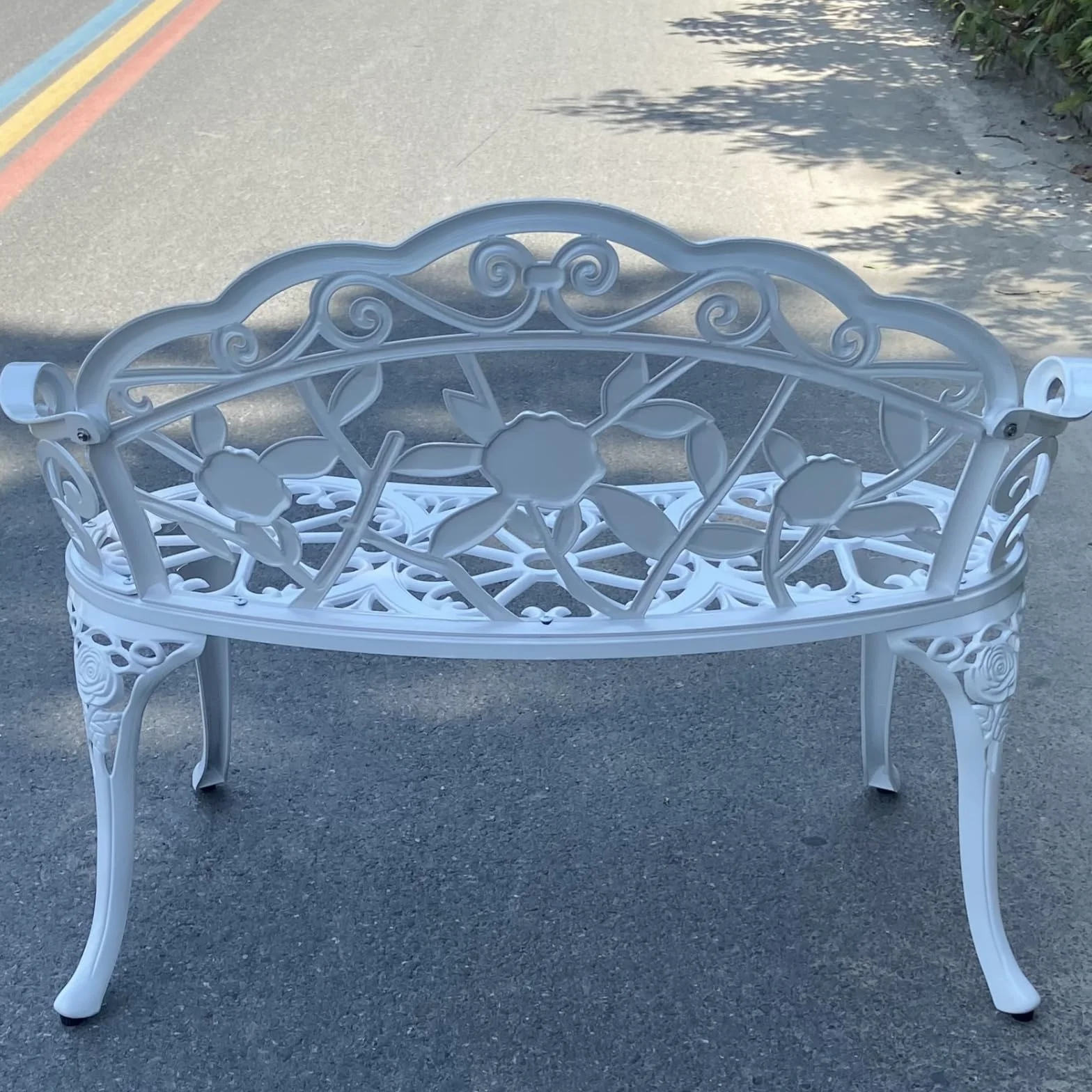 Banc de jardin, rose en aluminium, convient pour jardin, véranda, parc, véranda, balcon en plein air (blanc)