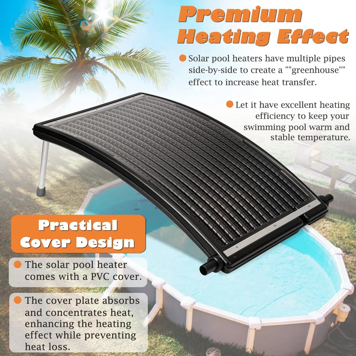 Lospitch Panneau de Chauffage Solaire - Capacité : 15 l - 110 x 69 x 14 cm - Débit : 10 000 l/h - Raccordement : Ø 38 mm - Chauffage solaire pour eau de piscine chauffante