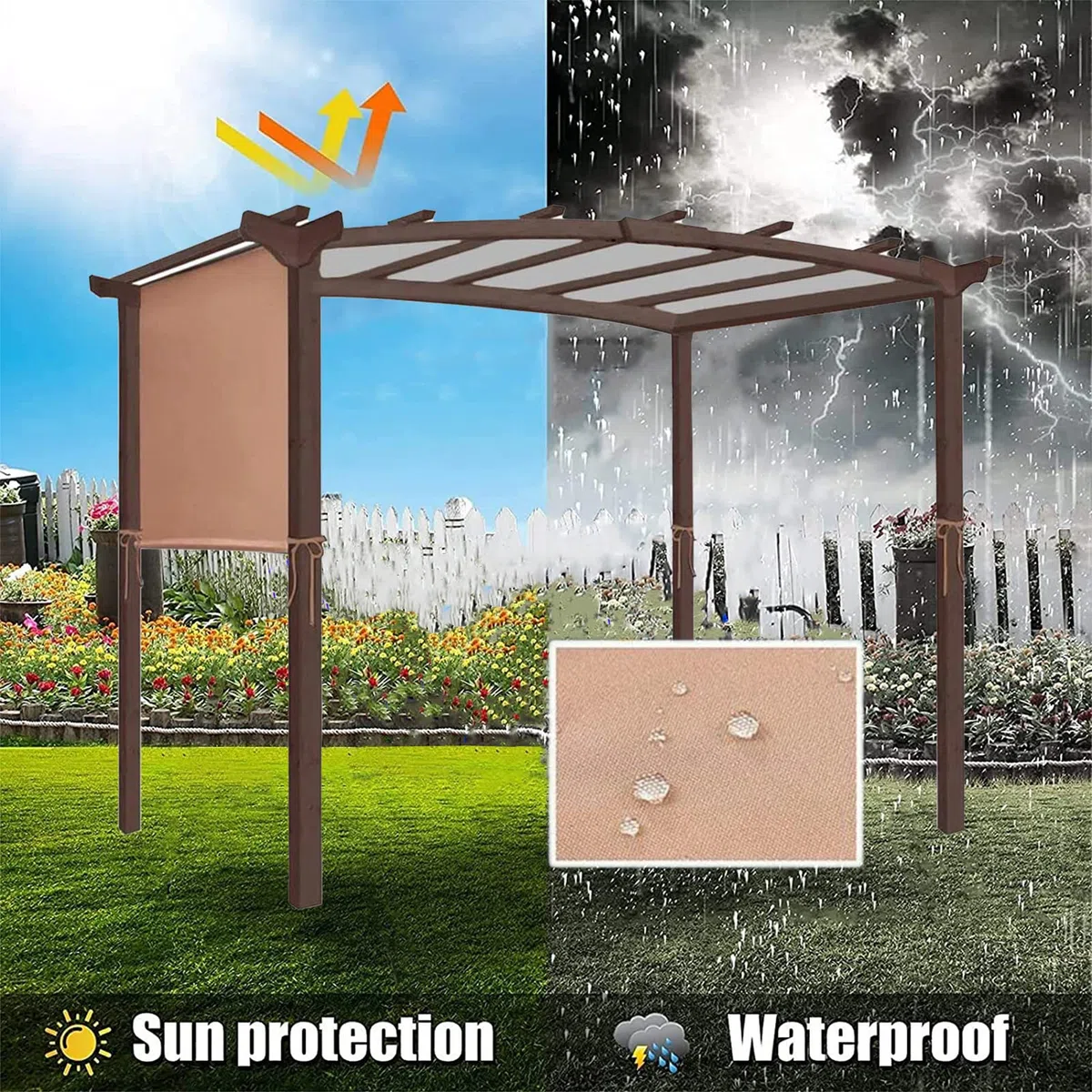 Housse de pergola universelle imperméable pour pergola incurvée - 4 sangles de fixation - 4,8 x 2,4 m - Bleu ciel - Auvent de rechange pour tonnelle extérieure