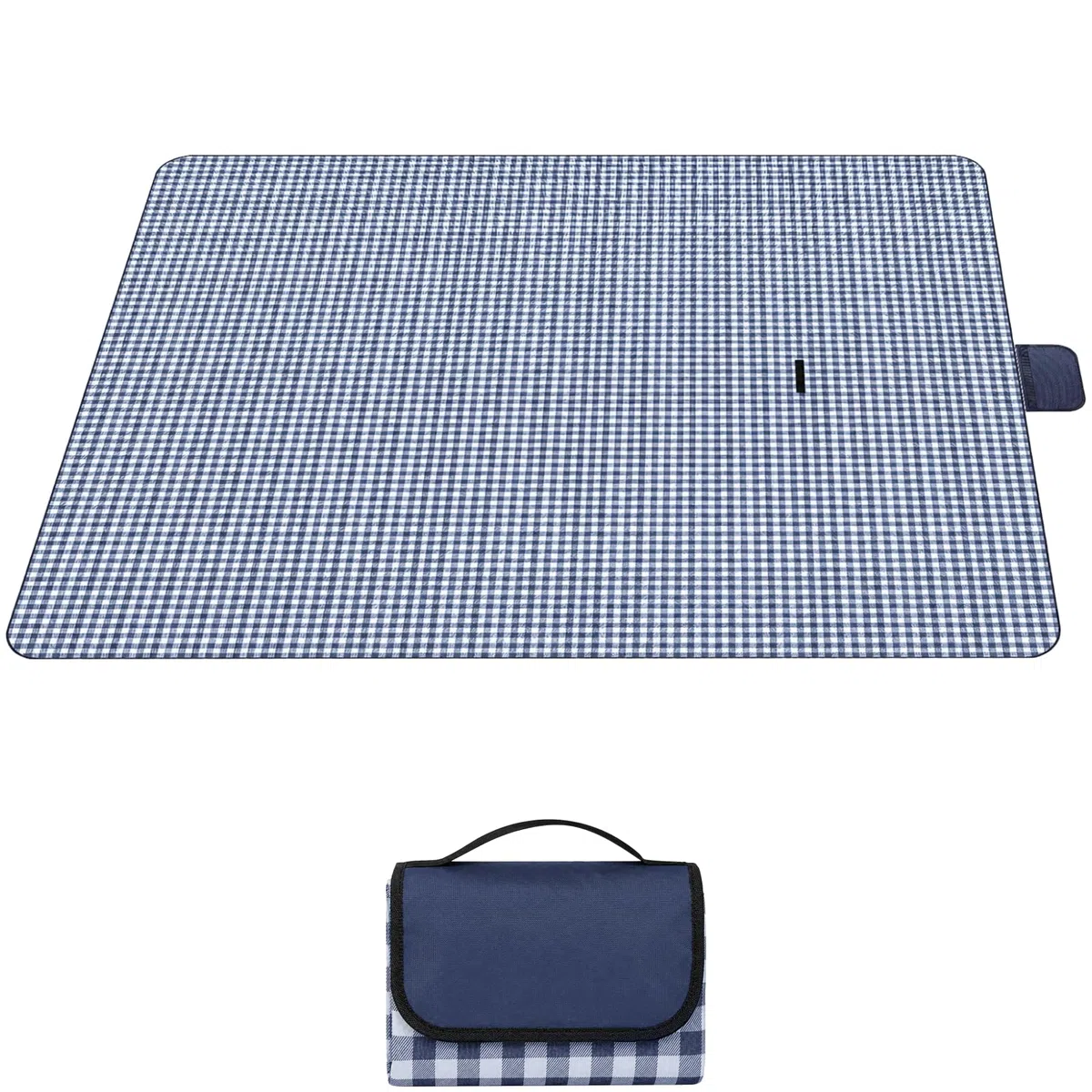 Couverture de Pique-Nique extérieure 200 x 300 cm, Grande Couverture de Plage Pliable, Toile Oxford imperméable, Tapis de Camping Bleu à Carreaux avec poignée pour Parc, randonnée
