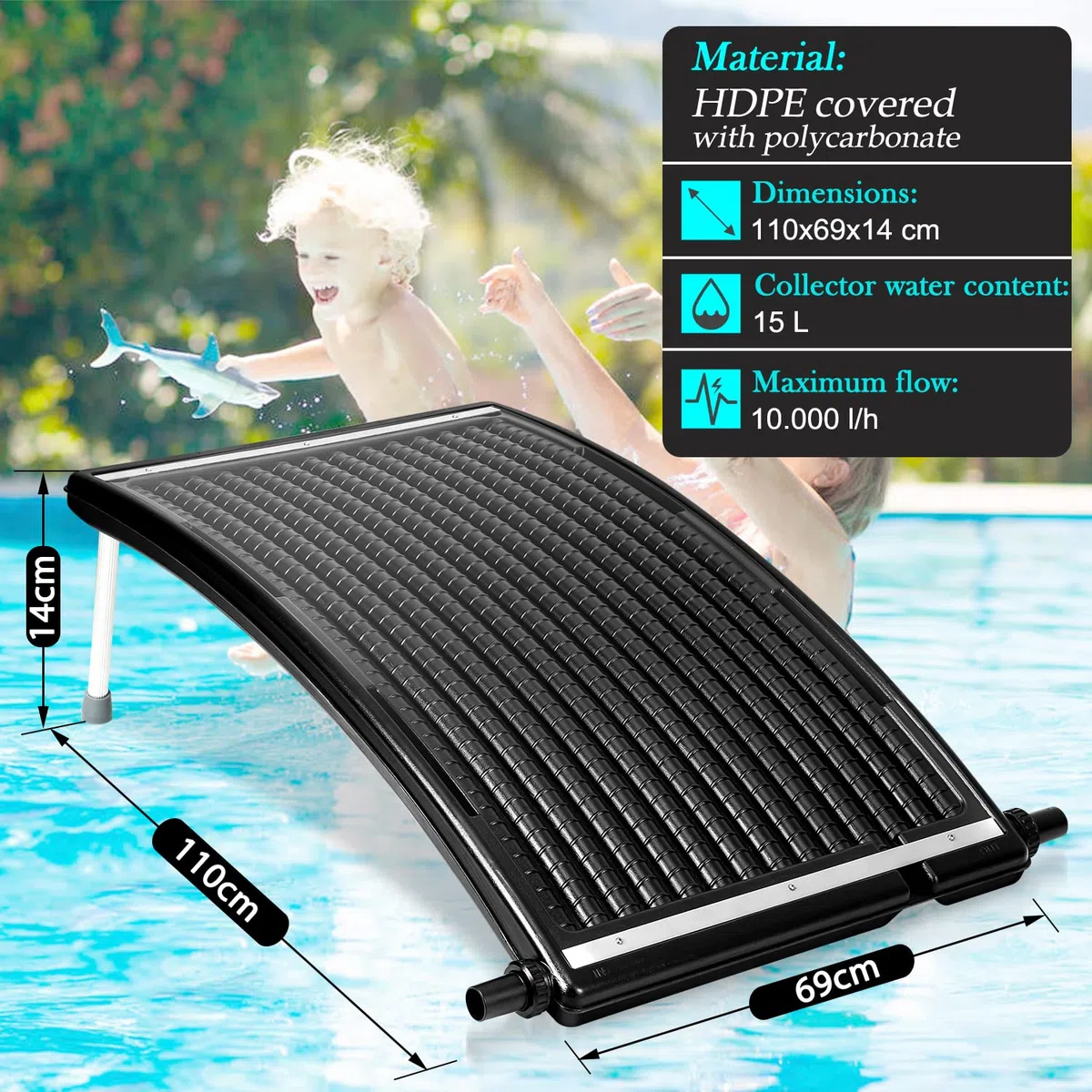 Lospitch Panneau de Chauffage Solaire - Capacité : 15 l - 110 x 69 x 14 cm - Débit : 10 000 l/h - Raccordement : Ø 38 mm - Chauffage solaire pour eau de piscine chauffante