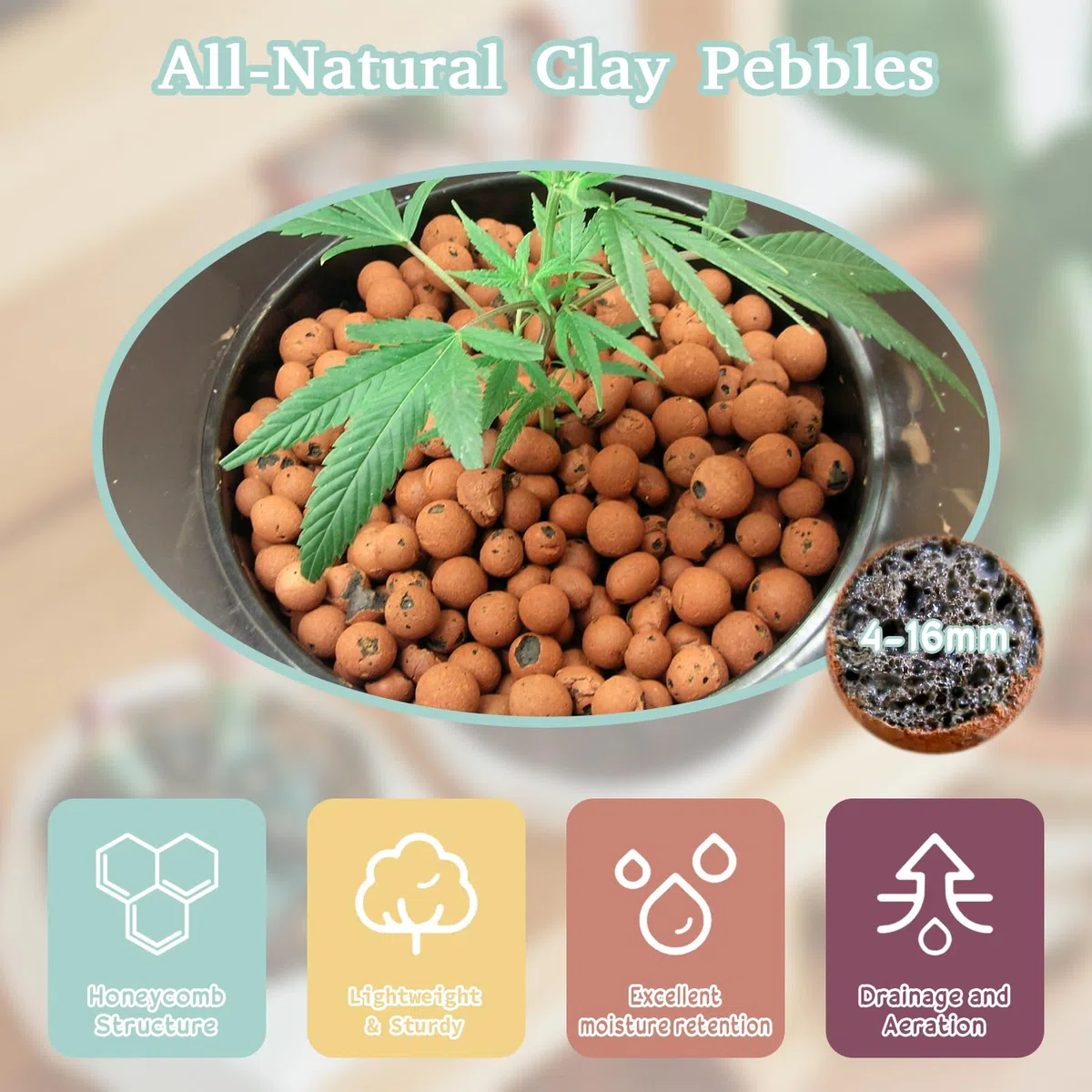 Legigo Galets d'argile organique expansés de 2,7 kg, agrégat d'argile expansée légère de 4 mm à 16 mm, galets d'argile naturelle pour culture hydroponique et aquaponique, mélange de rempotage
