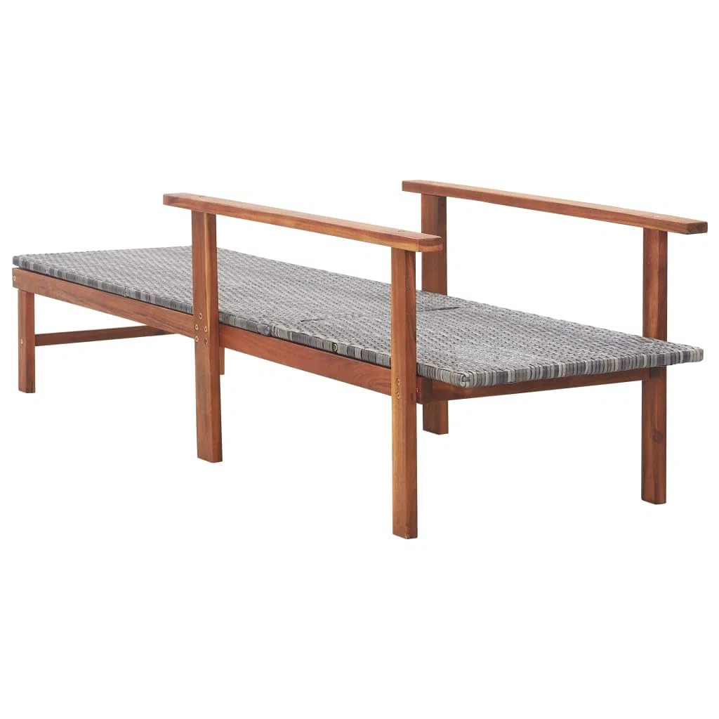 Chaise Longue résine tressée Gris avec Bois d'acacia Massif pour Jardin terrasse Piscine transat Relaxation Confortable extérieur Stable 200 cm
