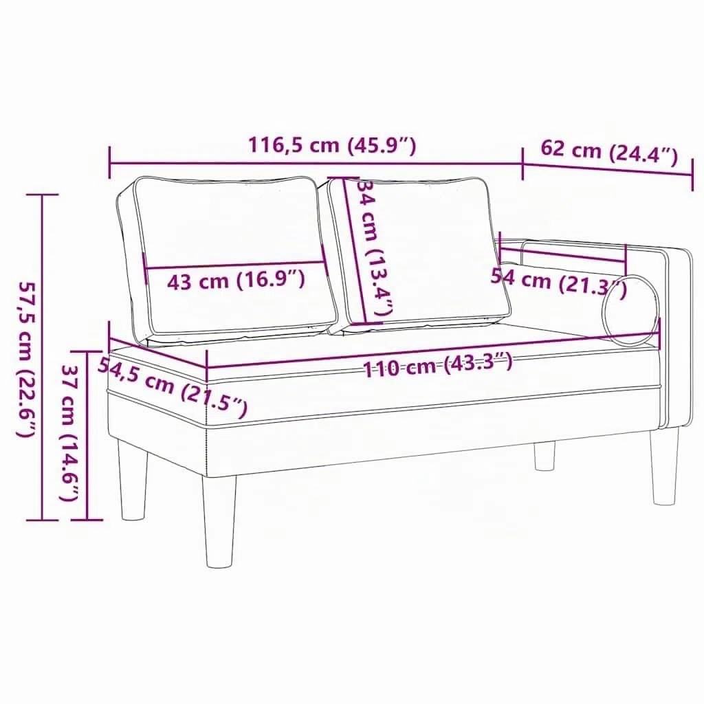vidaXL Chaise Longue avec Coussins Gris foncé Tissu