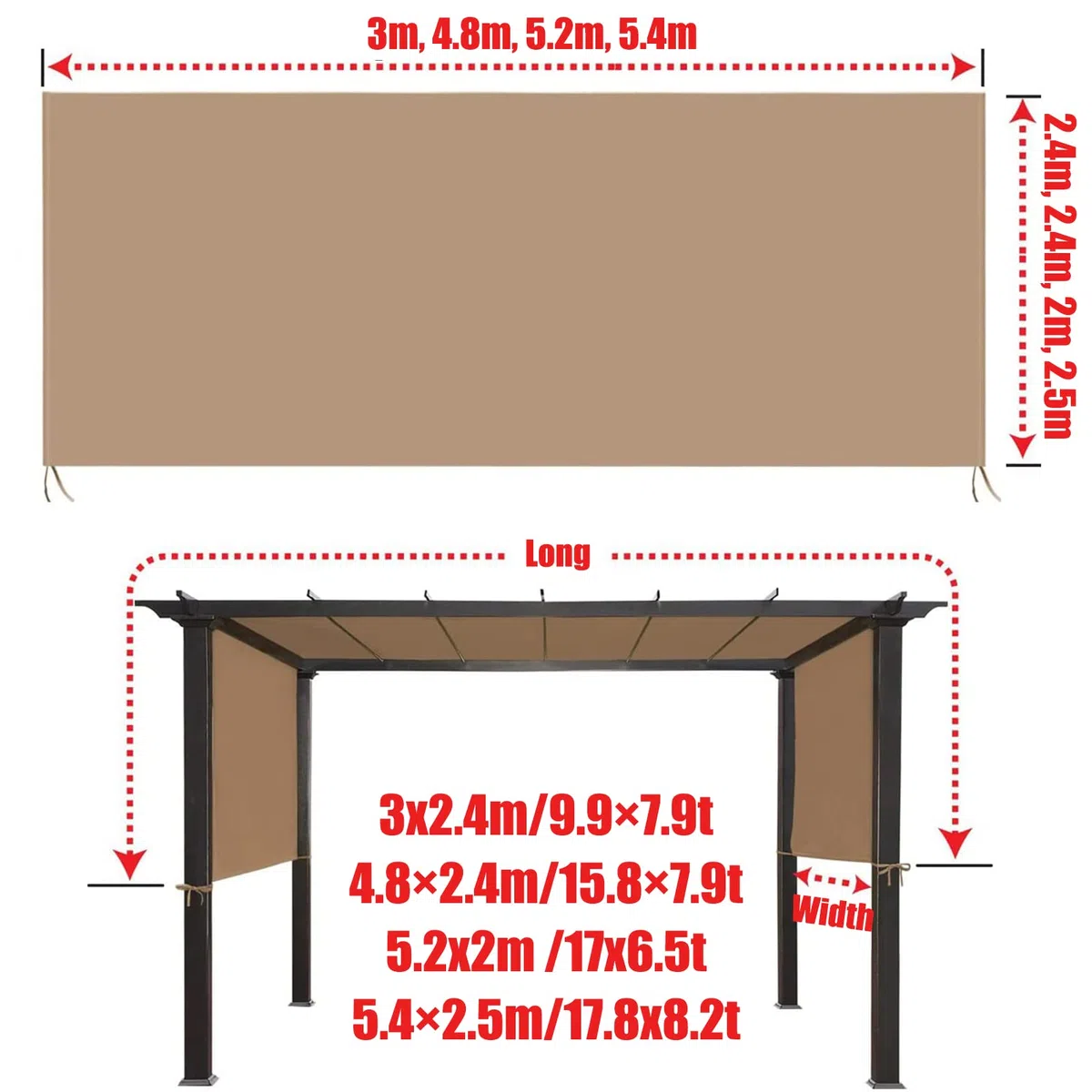 Housse de pergola universelle imperméable pour pergola incurvée - 4 sangles de fixation - 4,8 x 2,4 m - Bleu ciel - Auvent de rechange pour tonnelle extérieure