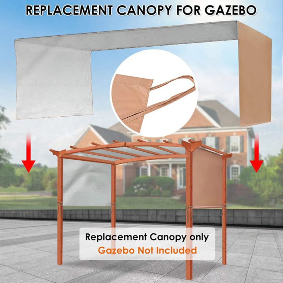 Housse de pergola universelle imperméable pour pergola incurvée - 4 sangles de fixation - 4,8 x 2,4 m - Bleu ciel - Auvent de rechange pour tonnelle extérieure