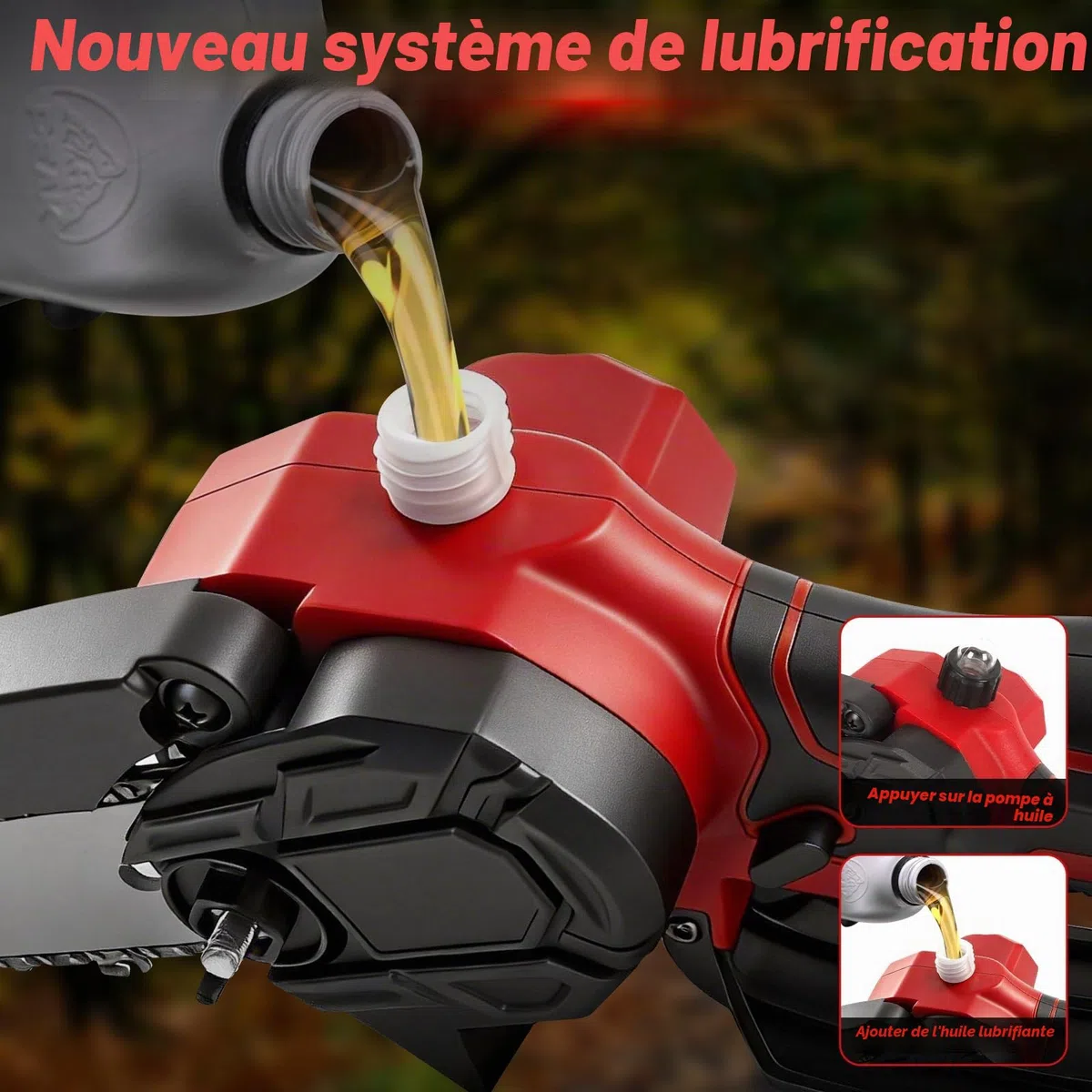Mini tronçonneuse avec tige télescopique et sécateur électrique de 28 mm, kit d'outils de jardin 4 en 1, compatible avec batterie Milwaukee 18 V, portée maximale jusqu'à 4 m (sans batterie)