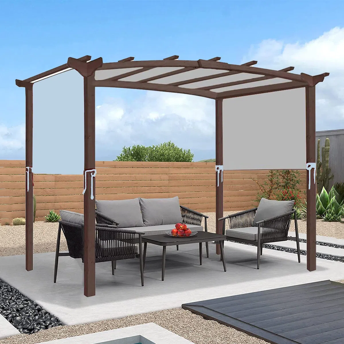 Housse de pergola universelle imperméable pour pergola incurvée - 4 sangles de fixation - 4,8 x 2,4 m - Bleu ciel - Auvent de rechange pour tonnelle extérieure