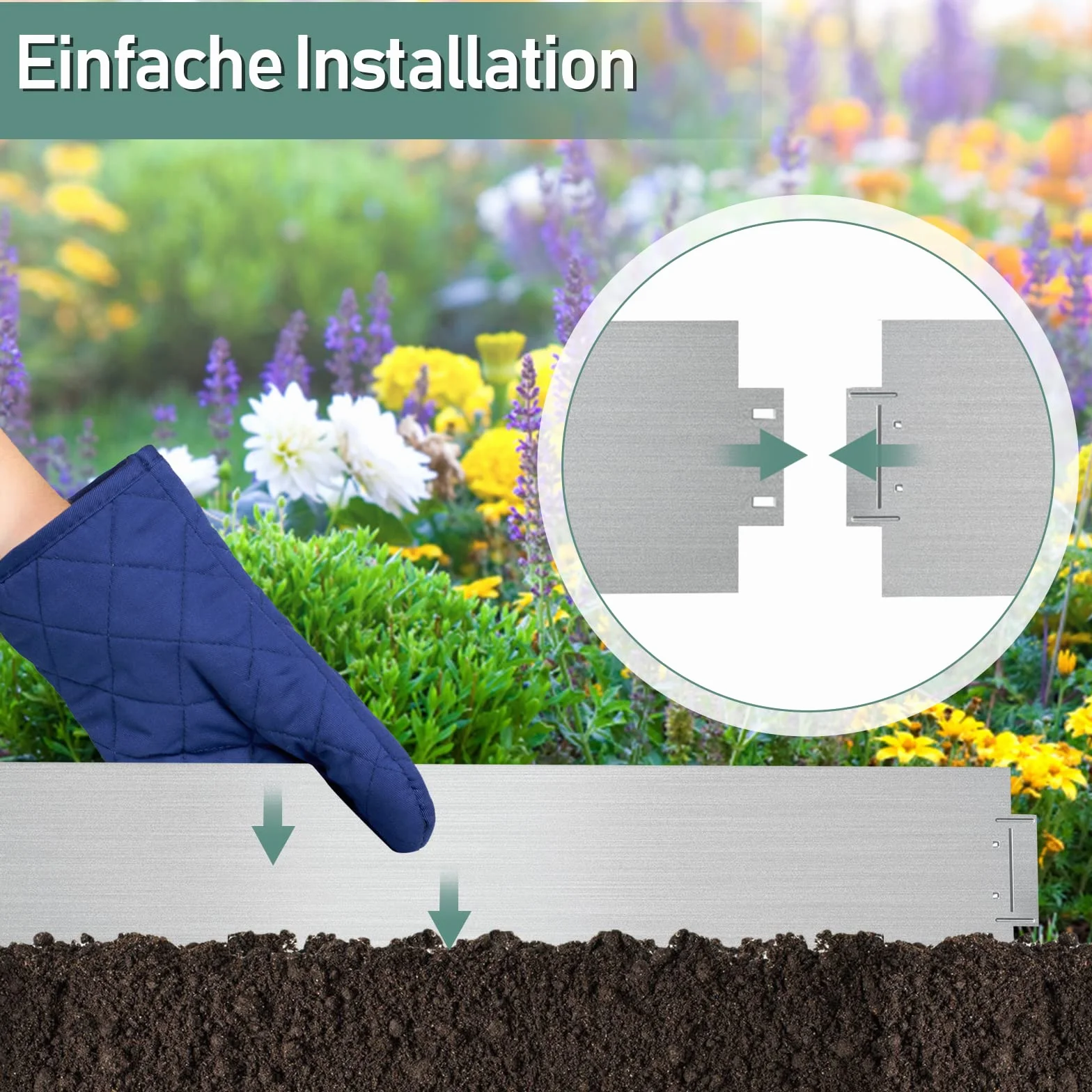 Bordure de pelouse en métal 40m - 40 pièces galvanisées Bordure de Tonte, Bordure de Parterre Longueur par 10m, Hauteur 18cm, pour Les Plantes de Jardin Culture maraîchère Florale, argenté