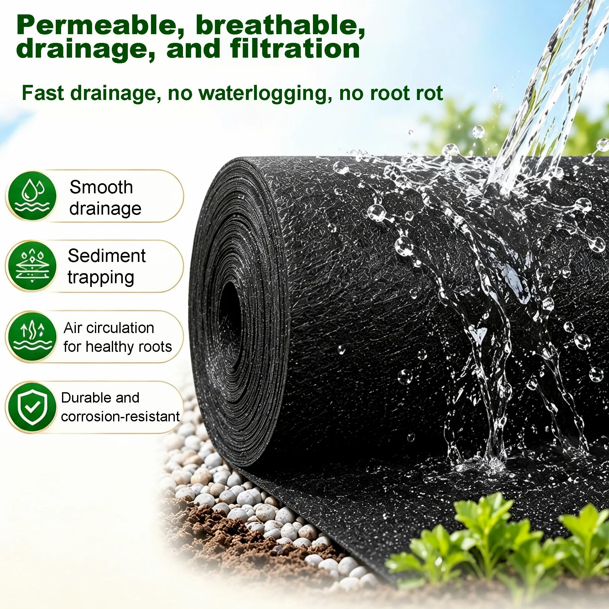 Membrane Géotextile Non Tissée 227 G/m², Tissu Géotextile, Paysage Géotextile(Size:1 x 30m)