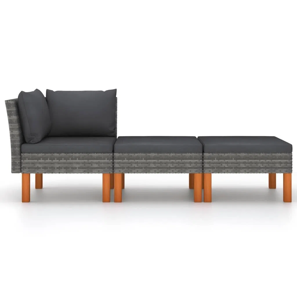 vidaXL Salon de Jardin 3pcs Résine tressée et Bois d'eucalyptus Massif