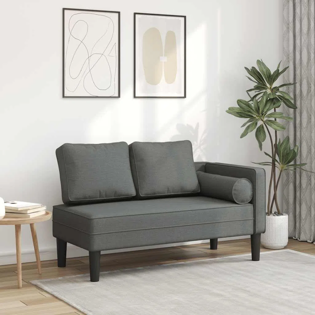vidaXL Chaise Longue avec Coussins Gris foncé Tissu