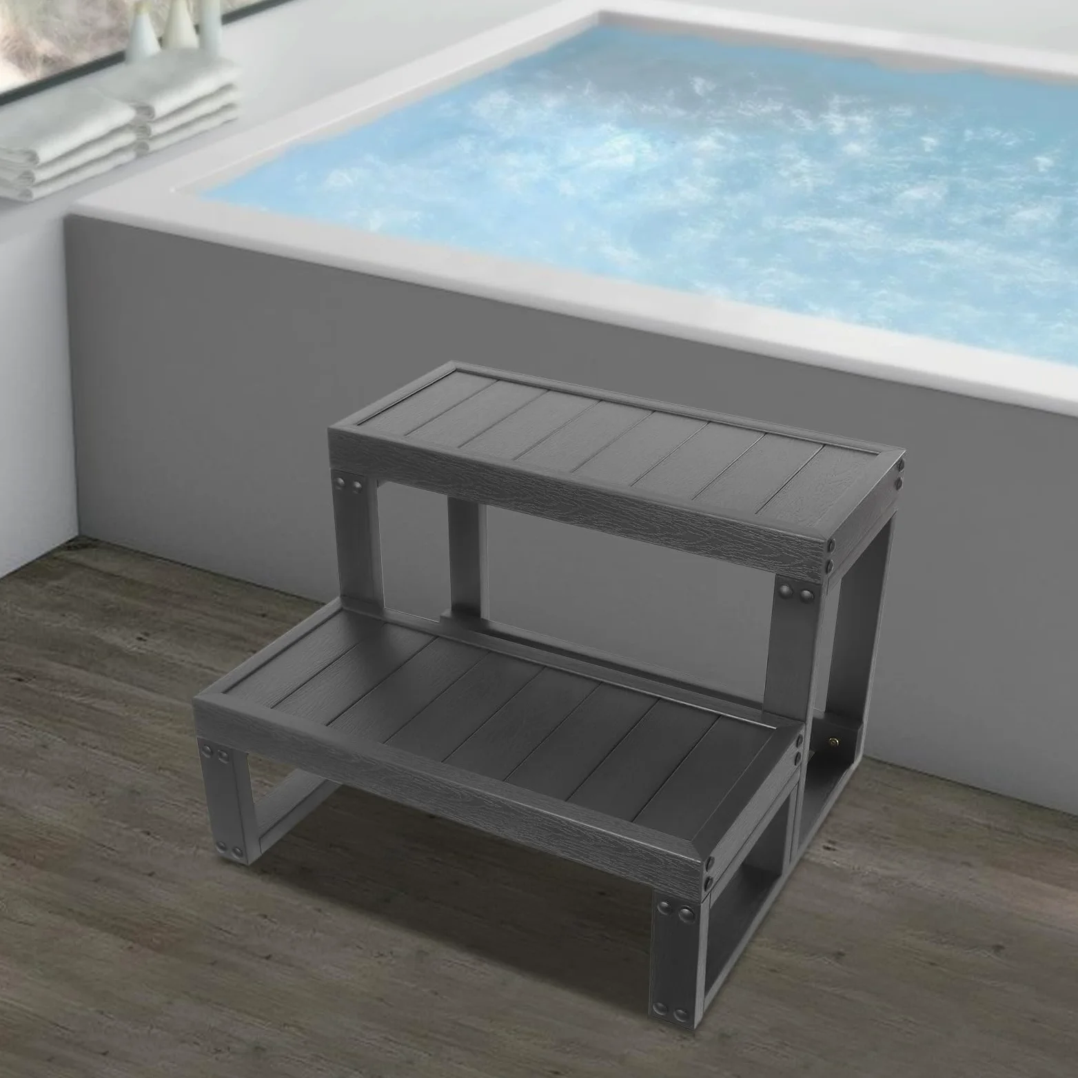 Escalier de Piscine, Bord de, escalier pour, marchepied Universel Robuste à 2 Niveaux pour différents Types de, 60 x 54 x 42,3 cm, Noir