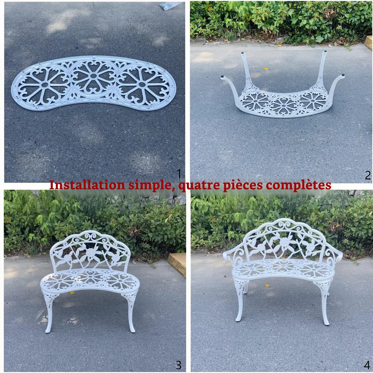 Banc de jardin, rose en aluminium, convient pour jardin, véranda, parc, véranda, balcon en plein air (blanc)