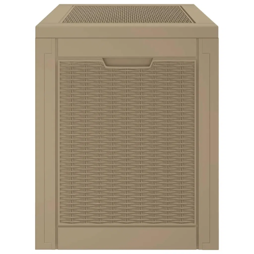 Coffre de jardin marron clair 55,5 x 43 x 53 cm – 118 l – Boîte de rangement en polypropylène robuste aspect rotin – Coffre de jardin avec couvercle et poignées pour coussins et outils de