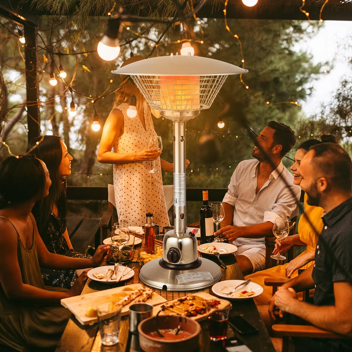 COSTWAY Cheminée de Table au Gaz Propane de 4 KW, Chauffage Extérieur avec Régulateurs de Pression/Conduites de Gaz Protection Contre Basculement et Surchauffe avec 2 Réglages de Chaleur (Argent)