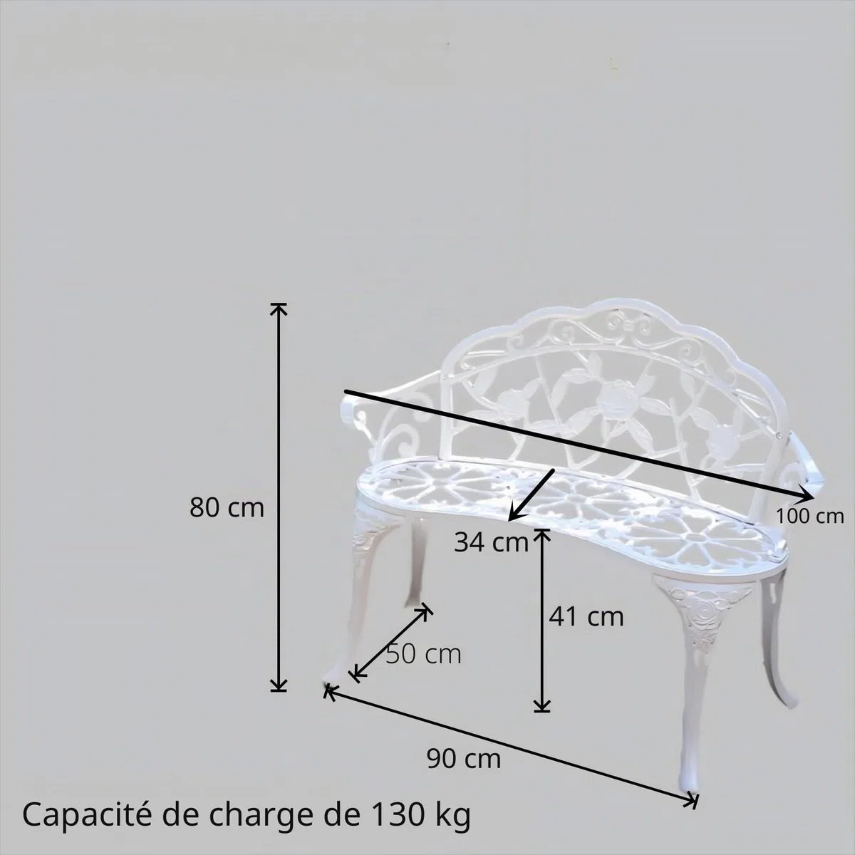 Banc de jardin, rose en aluminium, convient pour jardin, véranda, parc, véranda, balcon en plein air (blanc)