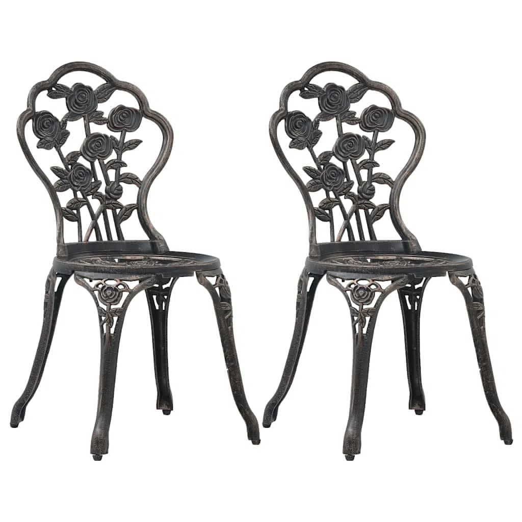 vidaXL Lot de 2 chaises de bistrot en fonte d'aluminium avec pieds en fonte – Résistant aux intempéries – Motif floral décoratif – Meubles de jardin, terrasse, balcon, véranda