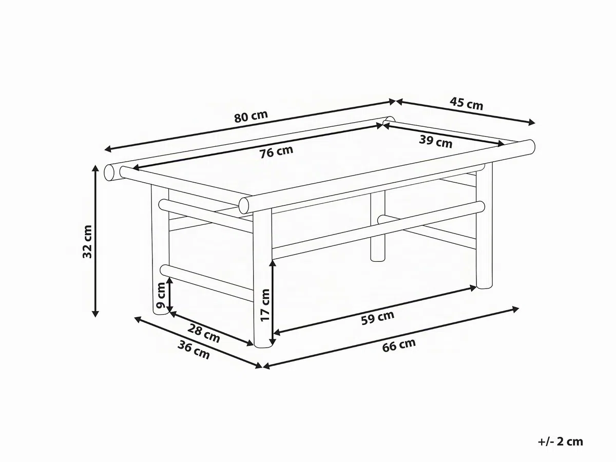Beliani Table Basse en Bambou Ton Bois Clair Rectangulaire 80 x 45 cm Style Rustique Todi
