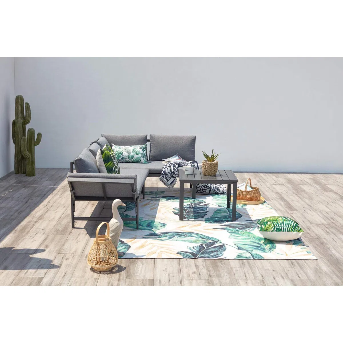 CONCEPT USINE Salon de Jardin Bas Gris Foncé 4 Places Canapé Inclinable