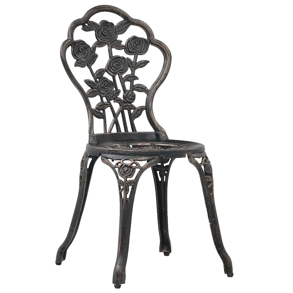 vidaXL Lot de 2 chaises de bistrot en fonte d'aluminium avec pieds en fonte – Résistant aux intempéries – Motif floral décoratif – Meubles de jardin, terrasse, balcon, véranda
