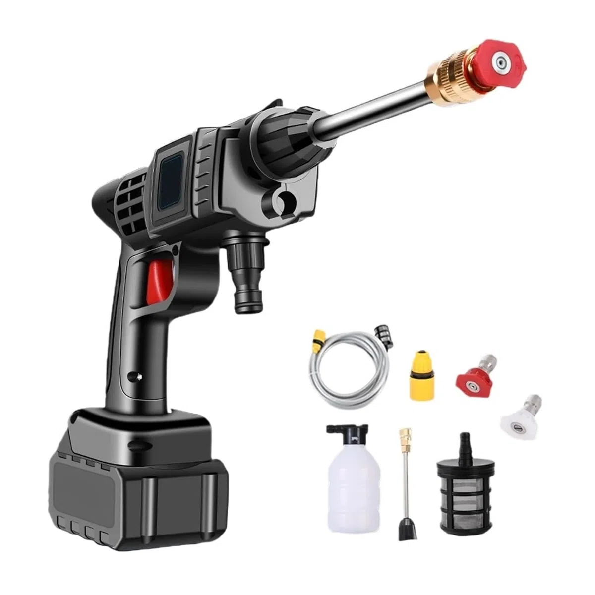 Pistolet d'arrosage avec embout multi-jets, Générateur de mousse sans fil du nettoyeur à pression 12000mA lavage voiture 70BAR