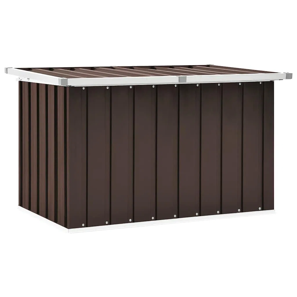 Boîte de rangement de jardin marron en acier galvanisé et plastique - 109 x 67 x 65 cm - Grand espace de rangement - Coffre de rangement avec couvercle rabattable - Résistant aux intempéries