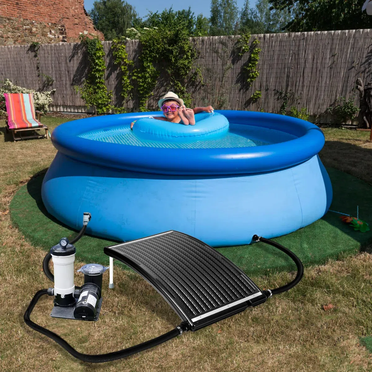Lospitch Panneau de Chauffage Solaire - Capacité : 15 l - 110 x 69 x 14 cm - Débit : 10 000 l/h - Raccordement : Ø 38 mm - Chauffage solaire pour eau de piscine chauffante