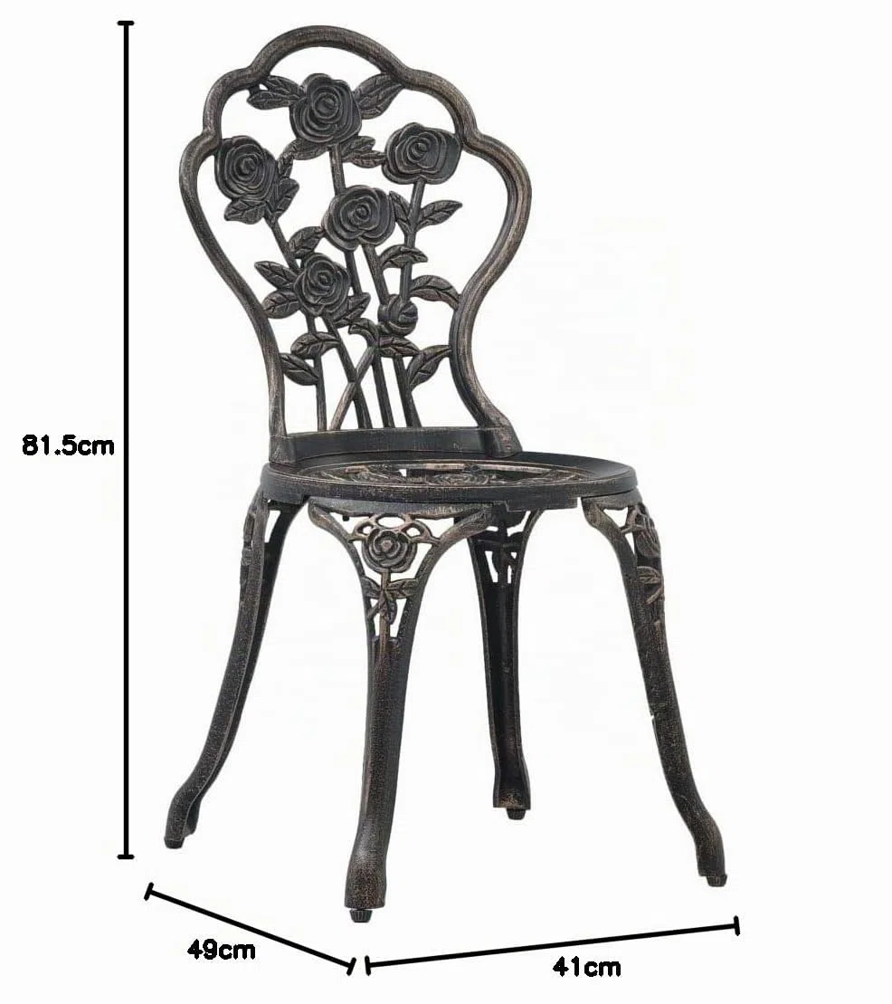 vidaXL Lot de 2 chaises de bistrot en fonte d'aluminium avec pieds en fonte – Résistant aux intempéries – Motif floral décoratif – Meubles de jardin, terrasse, balcon, véranda