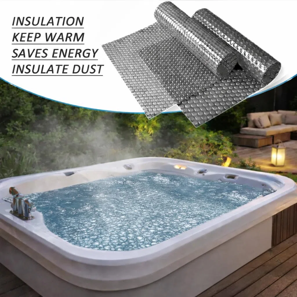 Couverture à bulles pour jacuzzi – 2,4 x 2,4 m – Couverture solaire carrée pour piscine, spa, piscine et spa | Couverture thermique flottante très résistante pour isoler le chauffage solaire (gris)