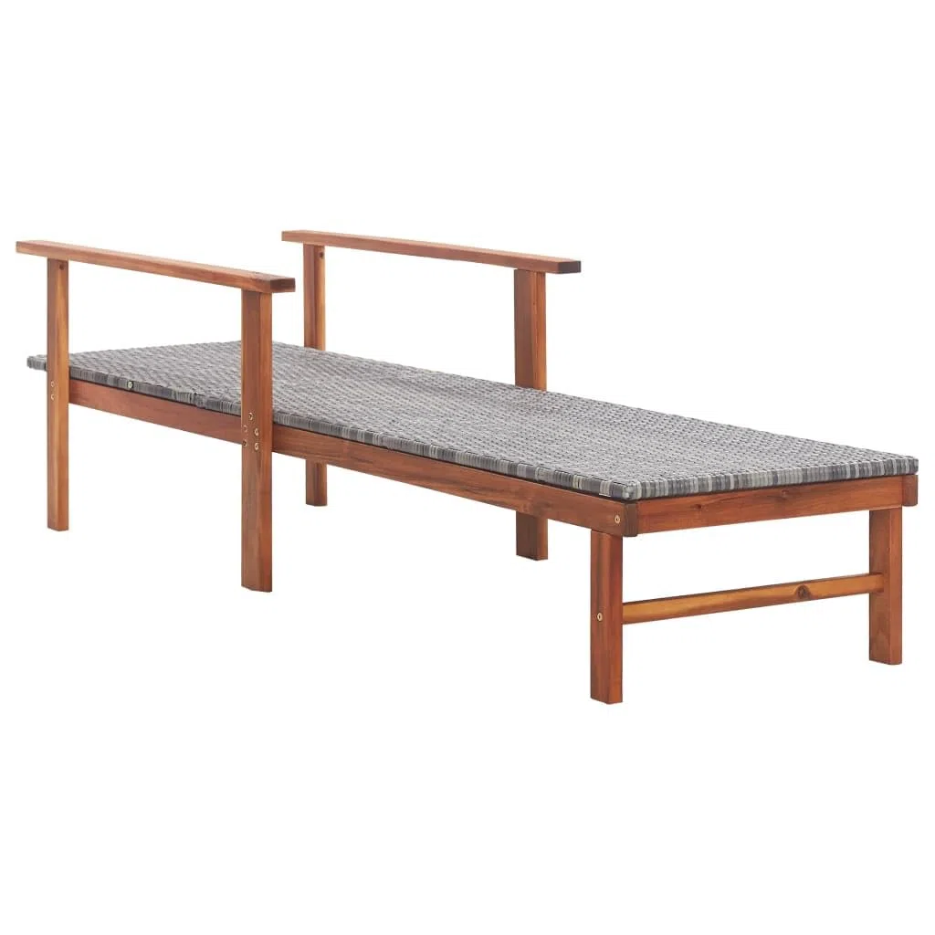 Chaise Longue résine tressée Gris avec Bois d'acacia Massif pour Jardin terrasse Piscine transat Relaxation Confortable extérieur Stable 200 cm