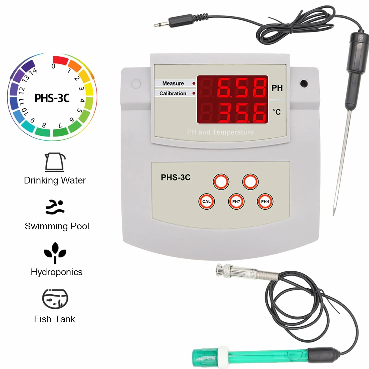 PH-mètre De Laboratoire De Paillasse, Testeur De PH Numérique, Électrodes PH/Temp 2, Calibrage Automatique, Précision du PH ± 0,01, pour Aquarium, Laboratoire, Piscine