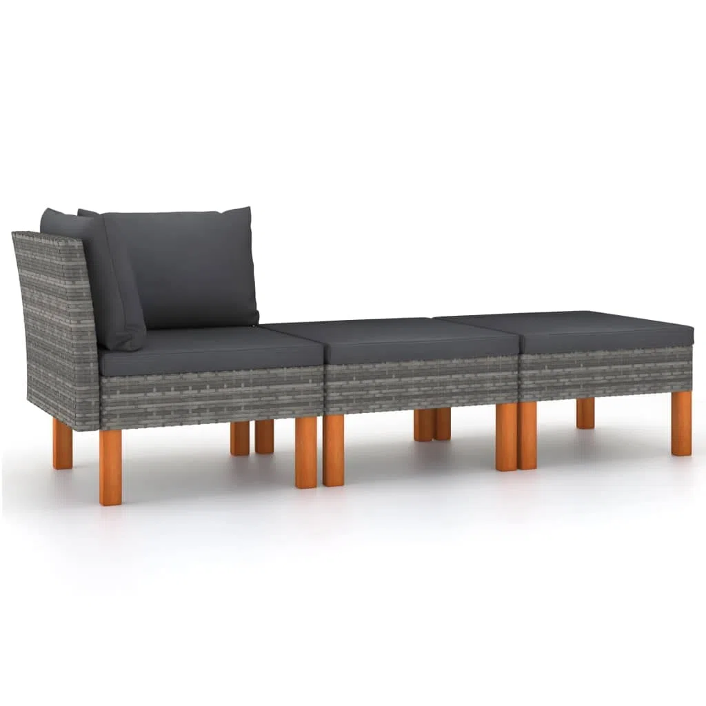 vidaXL Salon de Jardin 3pcs Résine tressée et Bois d'eucalyptus Massif