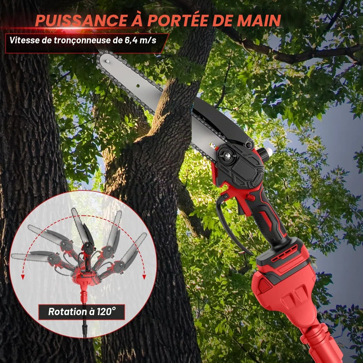 Mini tronçonneuse avec tige télescopique et sécateur électrique de 28 mm, kit d'outils de jardin 4 en 1, compatible avec batterie Milwaukee 18 V, portée maximale jusqu'à 4 m (sans batterie)