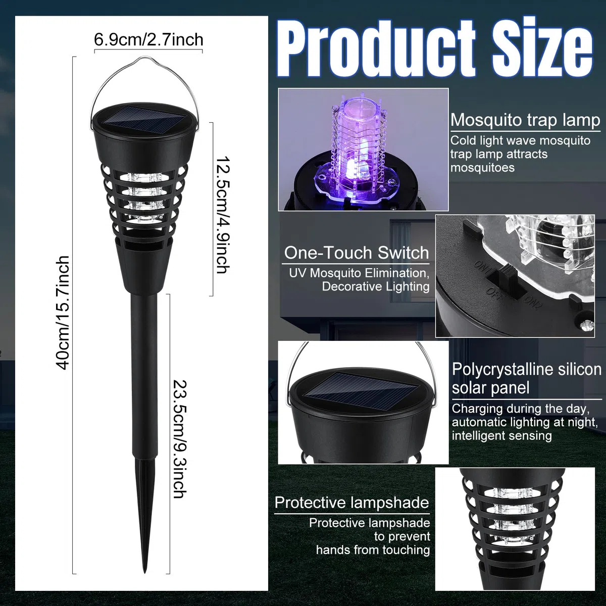 Qualirey Lot de 12 tue-insectes solaires et tueurs de moustiques d'extérieur étanches en forme de cône Lumière LED Répulsif anti-moustiques pour terrasse, jardin, cour, camping – Design à suspendre