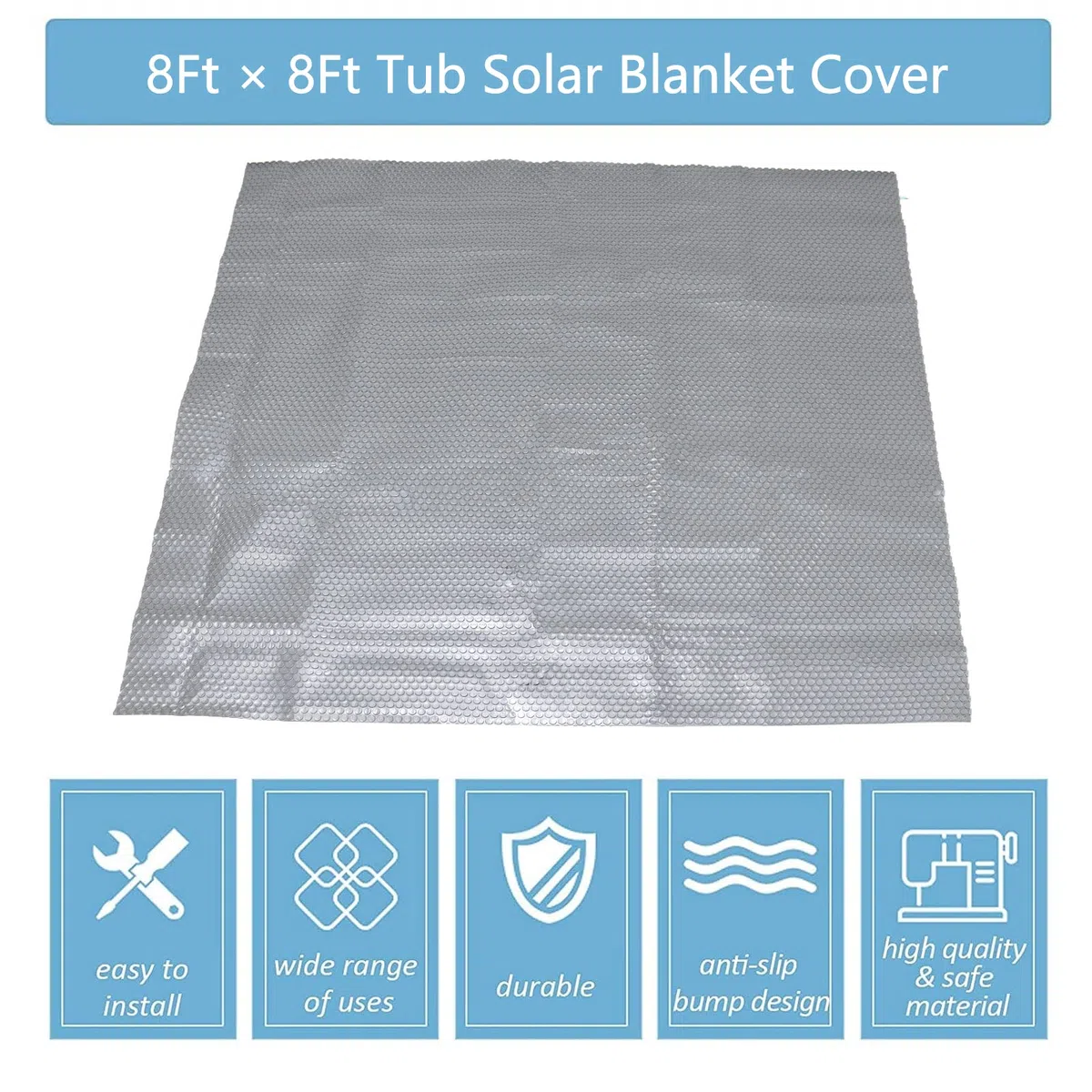 Couverture à bulles pour jacuzzi – 2,4 x 2,4 m – Couverture solaire carrée pour piscine, spa, piscine et spa | Couverture thermique flottante très résistante pour isoler le chauffage solaire (gris)