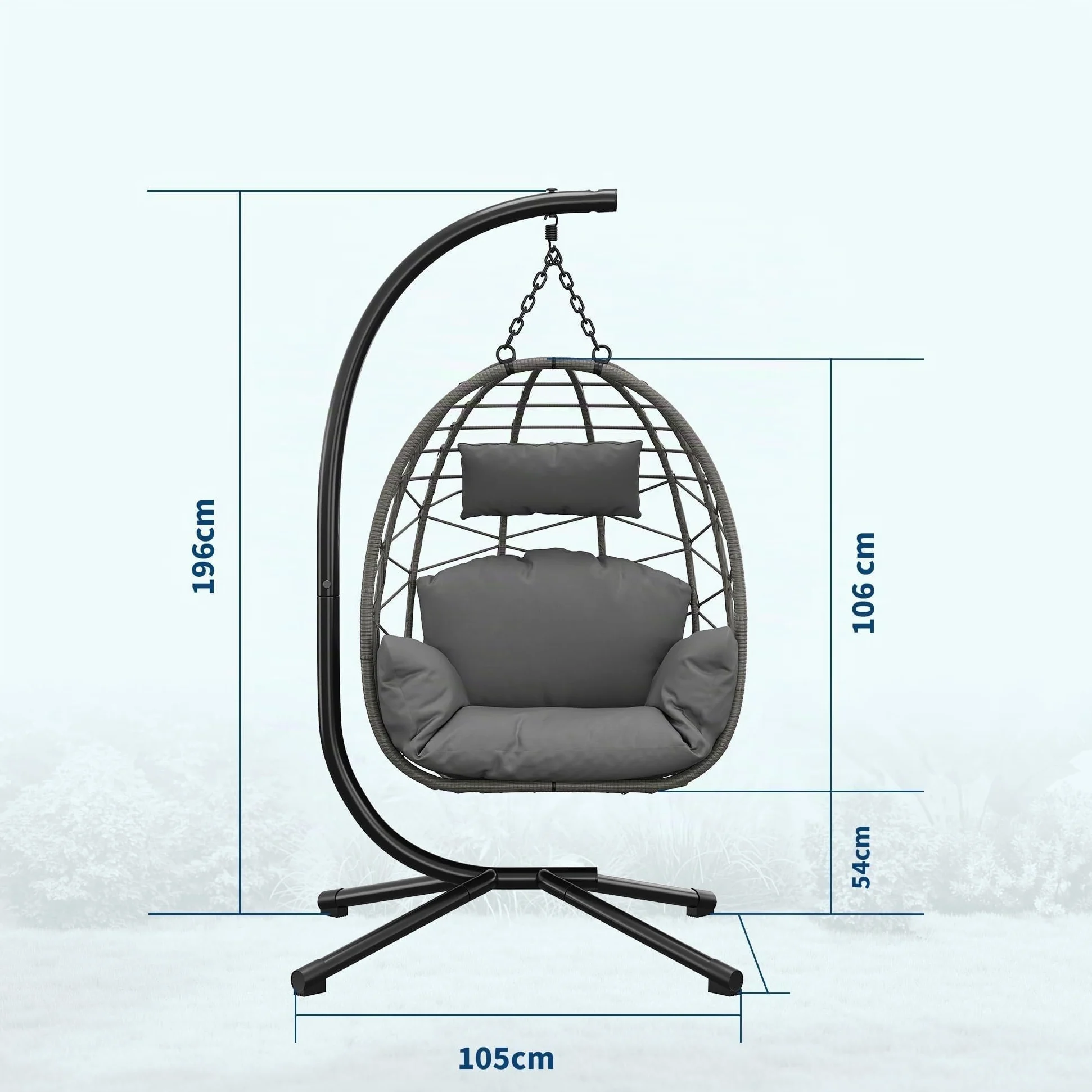 Fauteuil suspendu avec structure pour extérieur, charge jusqu'à 150 kg, fauteuil suspendu en rotin avec structure en métal, housse de protection résistante aux intempéries incluse, panier suspendu
