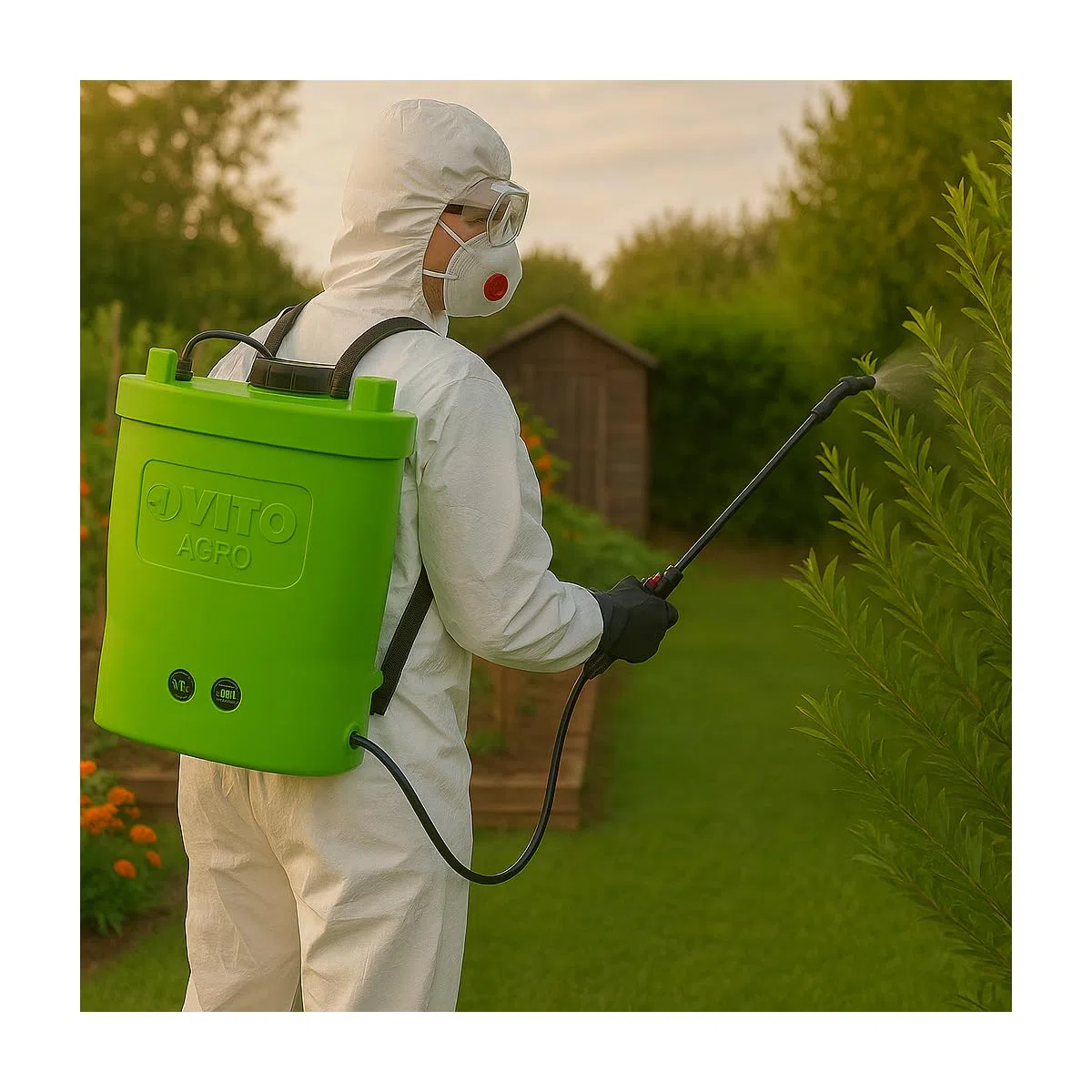 VITO Pulvérisateur Electrique à Batterie 16L + Combinaison de Protection Jetable Jardin + Accessoires de Protection et Pulvérisation