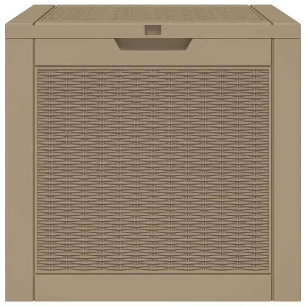 Coffre de jardin marron clair 55,5 x 43 x 53 cm – 118 l – Boîte de rangement en polypropylène robuste aspect rotin – Coffre de jardin avec couvercle et poignées pour coussins et outils de