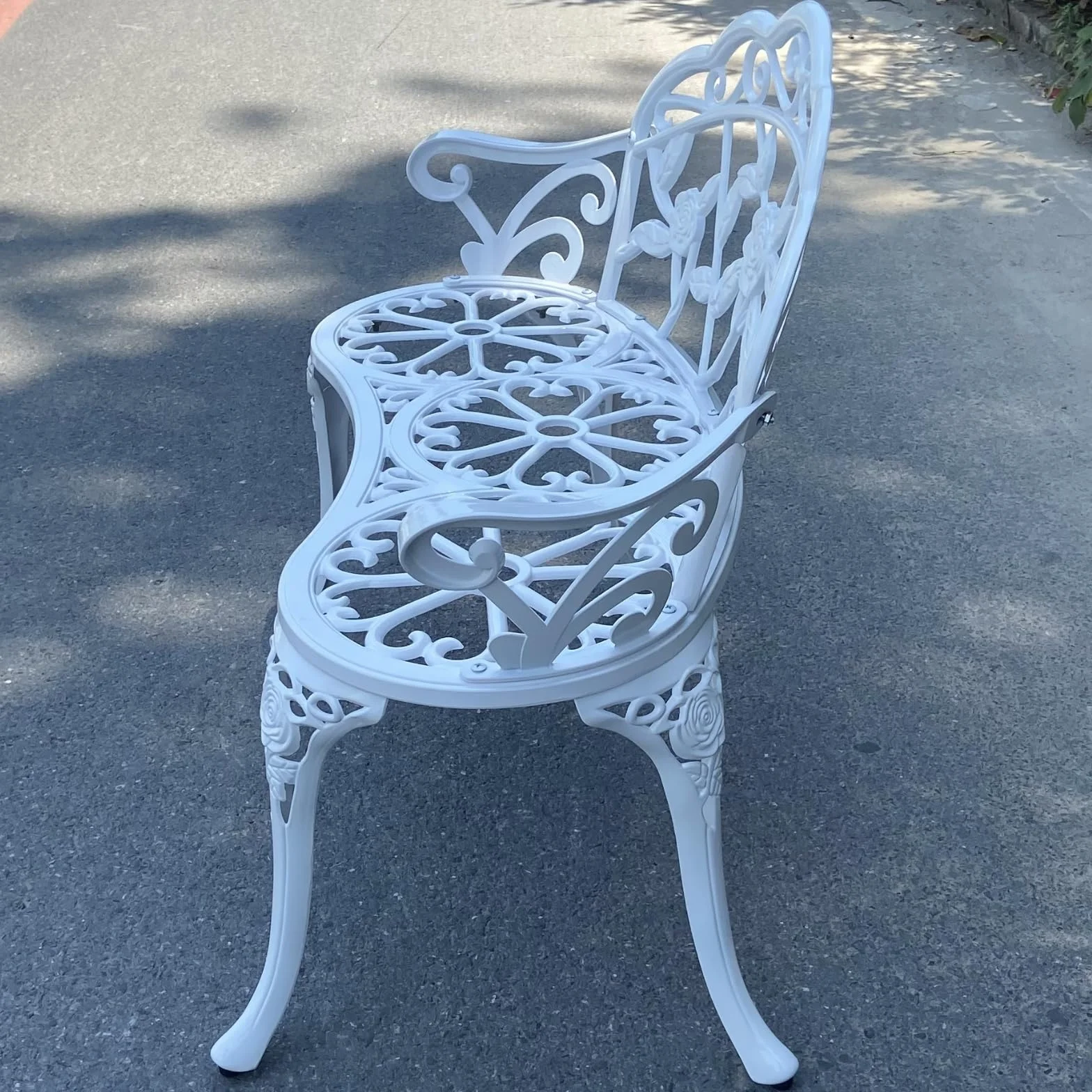 Banc de jardin, rose en aluminium, convient pour jardin, véranda, parc, véranda, balcon en plein air (blanc)