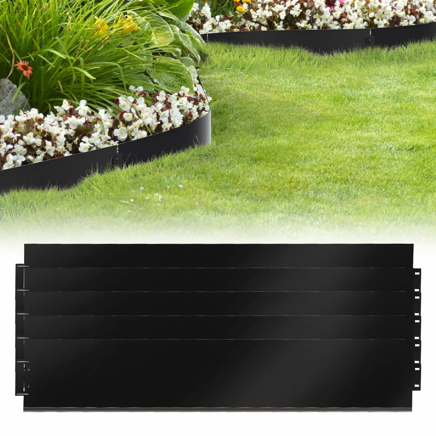 Bordure de pelouse en métal 40m - 40 pièces galvanisées Bordure de Tonte, Bordure de Parterre Longueur par Bande 10m, Hauteur 18cm, pour Plantes de Jardin Culture maraîchère Florale, Noir