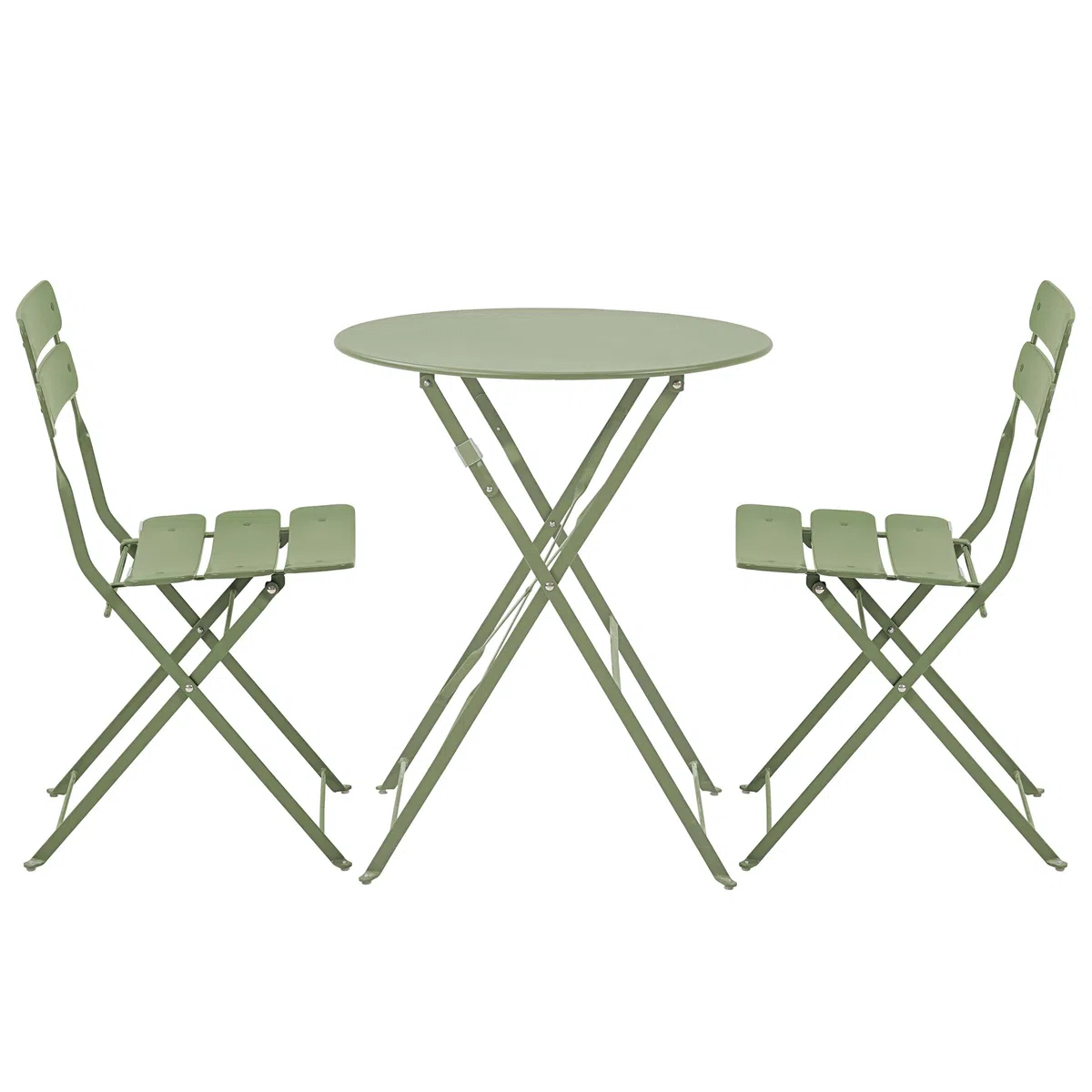 Oviala Table de terrasse Ronde Pliante et 2 chaises Pliantes Vert Tilleul