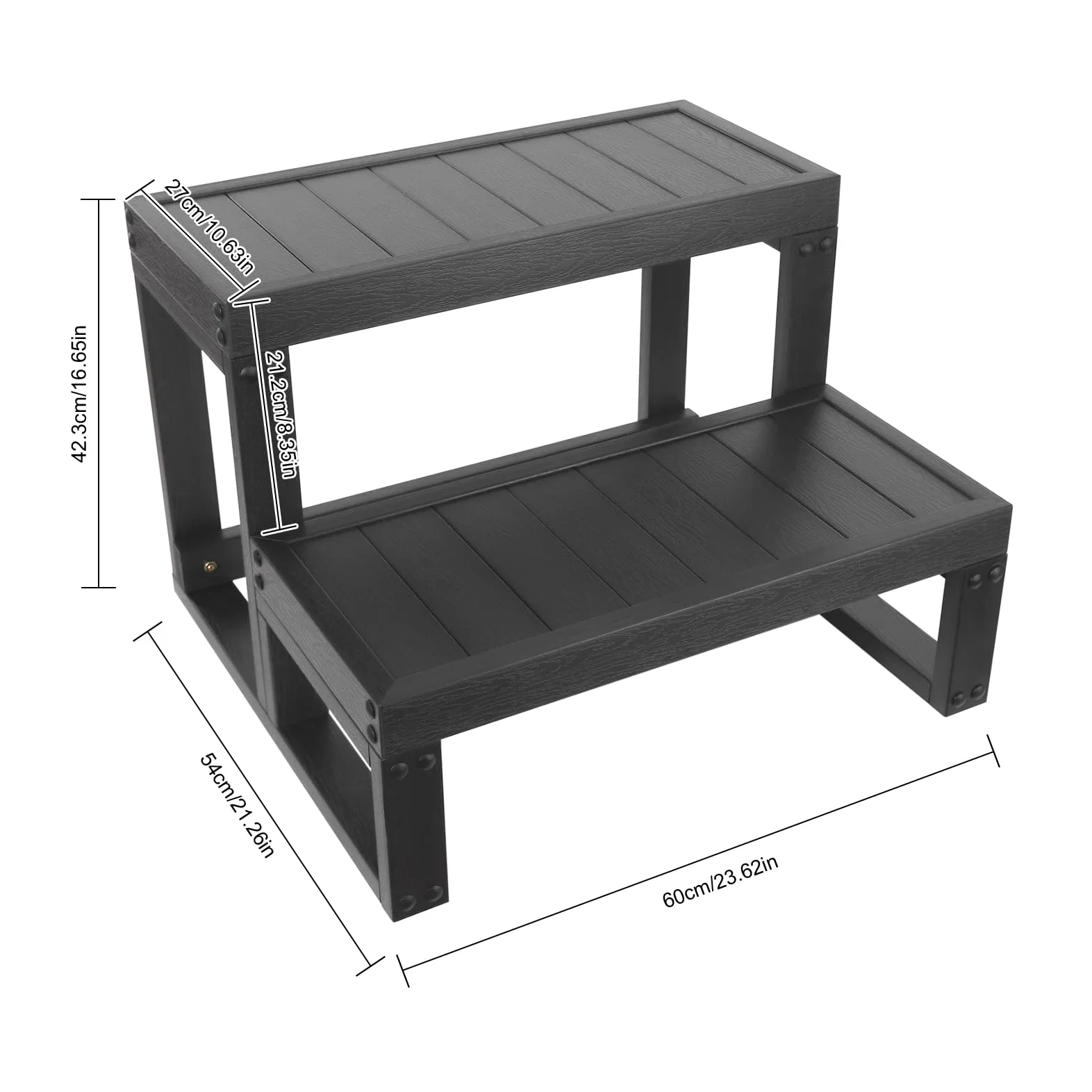Escalier de Piscine, Bord de, escalier pour, marchepied Universel Robuste à 2 Niveaux pour différents Types de, 60 x 54 x 42,3 cm, Noir
