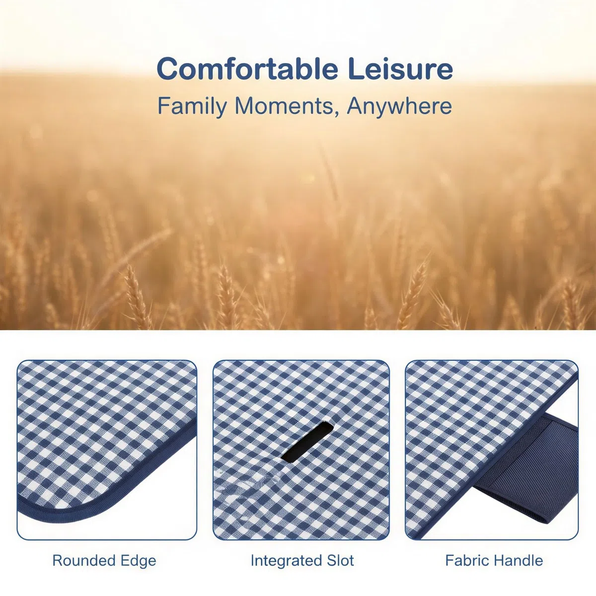 Couverture de Pique-Nique extérieure 200 x 300 cm, Grande Couverture de Plage Pliable, Toile Oxford imperméable, Tapis de Camping Bleu à Carreaux avec poignée pour Parc, randonnée