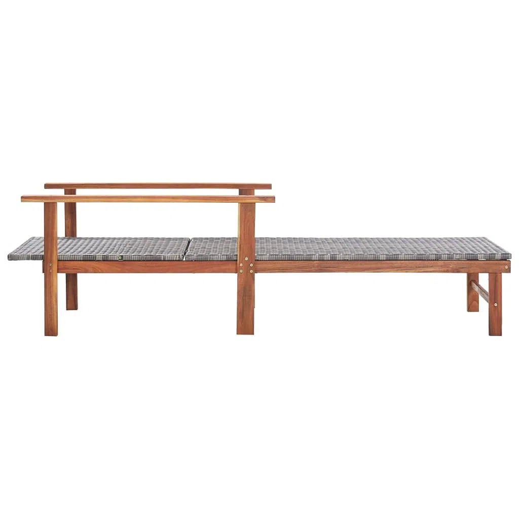 Chaise Longue résine tressée Gris avec Bois d'acacia Massif pour Jardin terrasse Piscine transat Relaxation Confortable extérieur Stable 200 cm