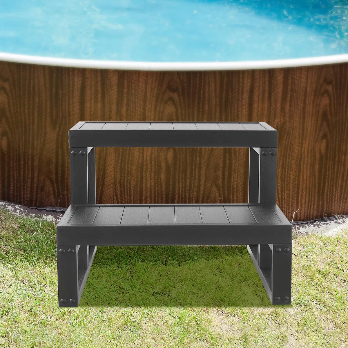 Escalier de Piscine, Bord de, escalier pour, marchepied Universel Robuste à 2 Niveaux pour différents Types de, 60 x 54 x 42,3 cm, Noir